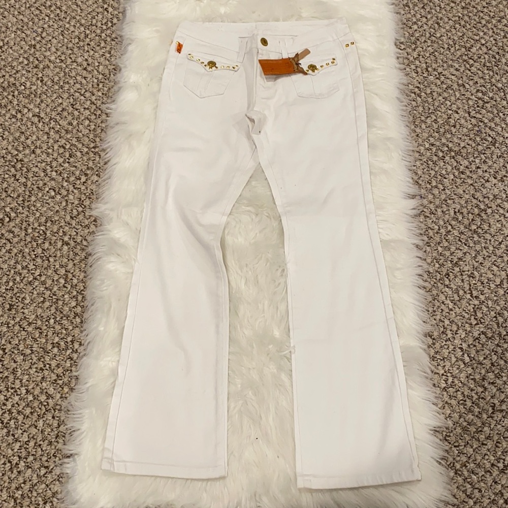Robin’s Jean White Fitted Straight Leg Stud Jeans